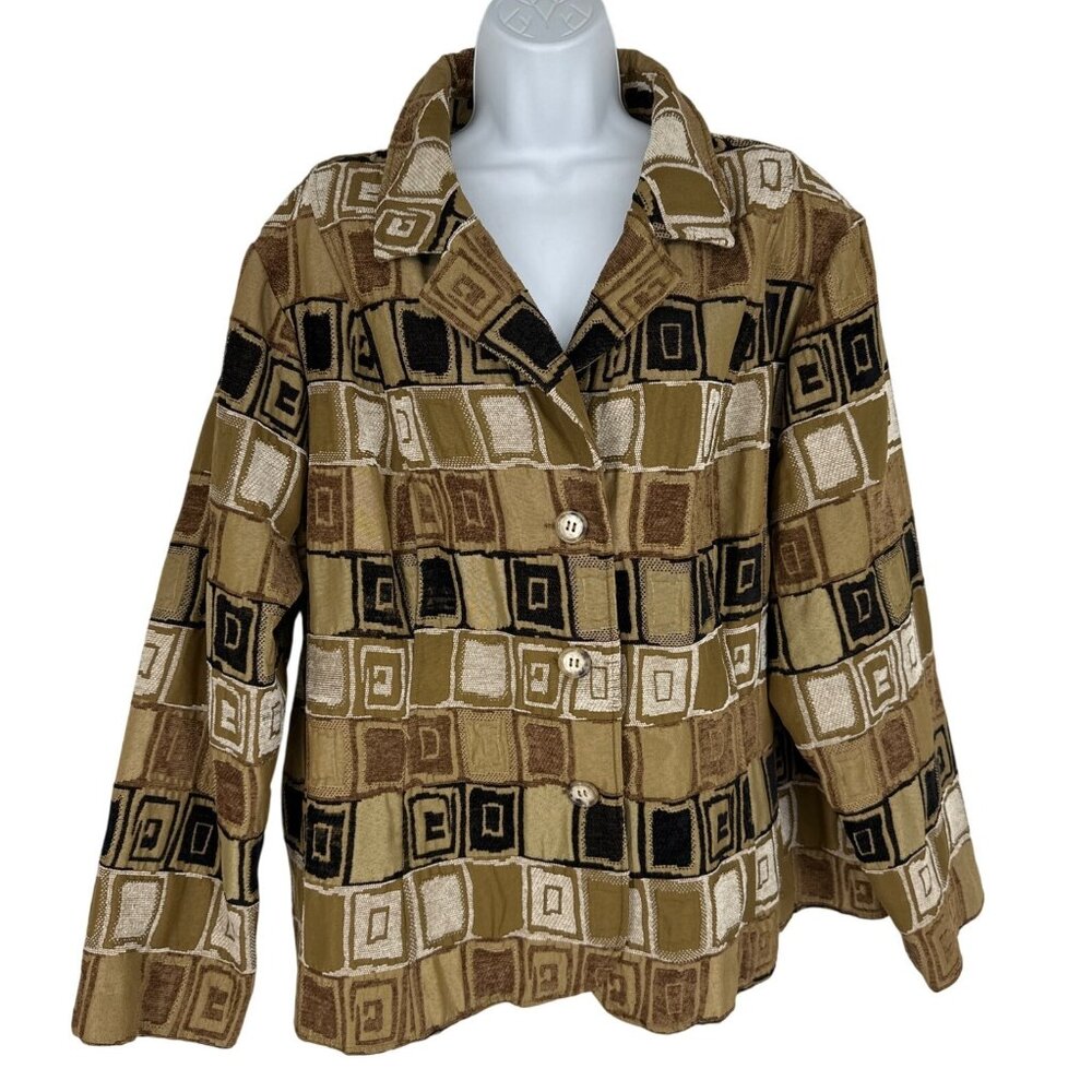 Lane Bryant Womens Plus Size 26/28W Geometric Pattern Jacket Beige/Black/Gold Bu